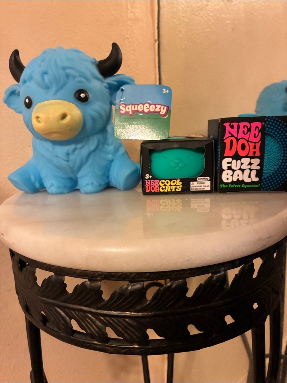 Needoh Fuzzball X Cool Cat X Squeeezy Highland Cow 100% Authentic Set of 3